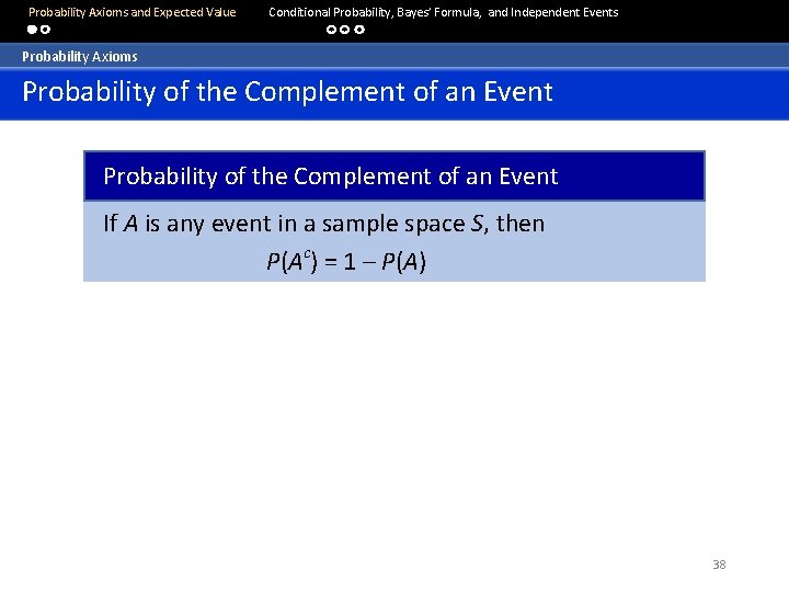  Probability Axioms and Expected Value Conditional Probability, Bayes’ Formula, and Independent Events Probability