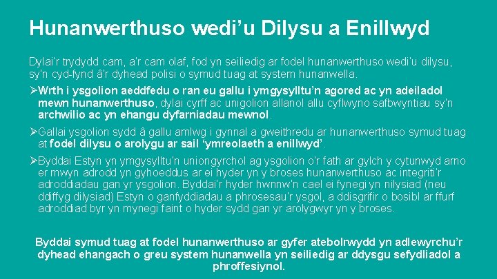 Hunanwerthuso wedi’u Dilysu a Enillwyd Dylai’r trydydd cam, a’r cam olaf, fod yn seiliedig