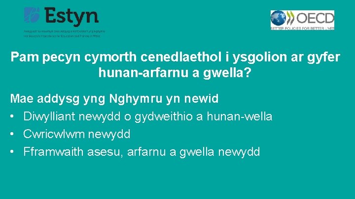 Pam pecyn cymorth cenedlaethol i ysgolion ar gyfer hunan-arfarnu a gwella? Mae addysg yng