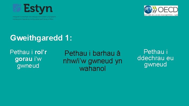Gweithgaredd 1: Pethau i roi’r gorau i’w gwneud Pethau i barhau â nhw/i’w gwneud
