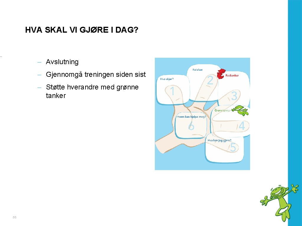 HVA SKAL VI GJØRE I DAG? – Avslutning – Gjennomgå treningen siden sist –