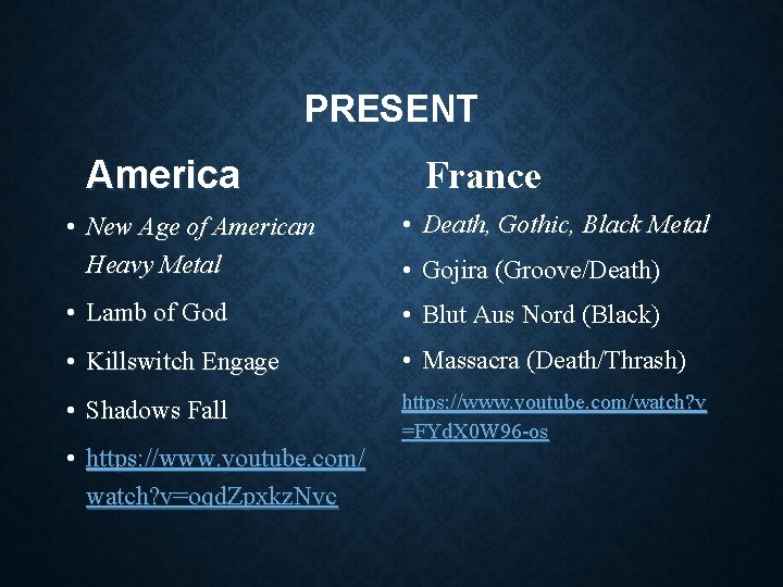 PRESENT America France • New Age of American Heavy Metal • Death, Gothic, Black