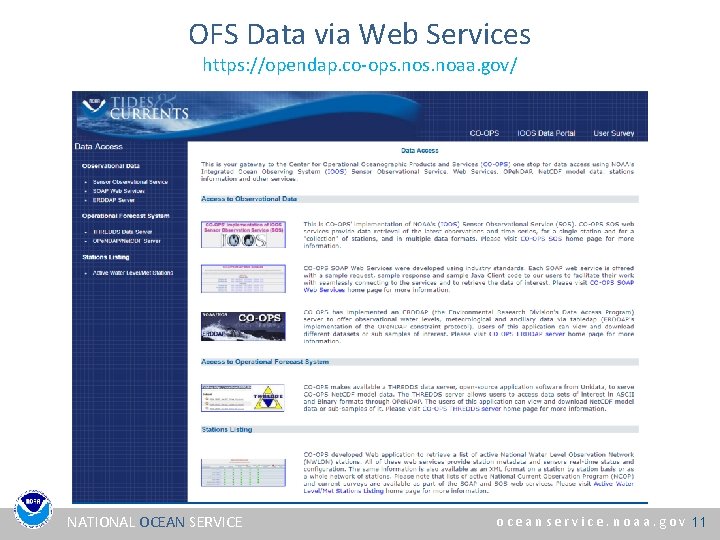 OFS Data via Web Services https: //opendap. co-ops. noaa. gov/ NATIONAL OCEAN SERVICE o