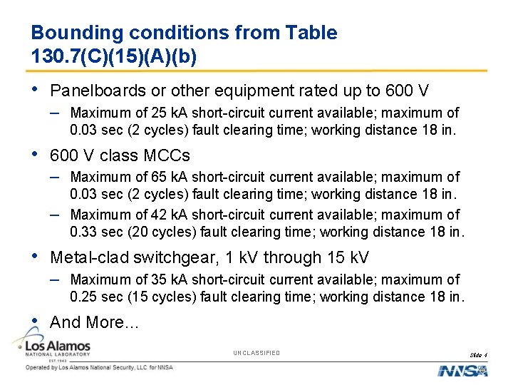 Bounding conditions from Table 130. 7(C)(15)(A)(b) • Panelboards or other equipment rated up to