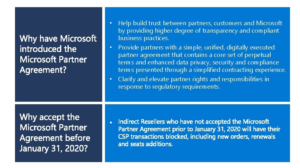  • Help build trust between partners, customers and Microsoft by providing higher degree
