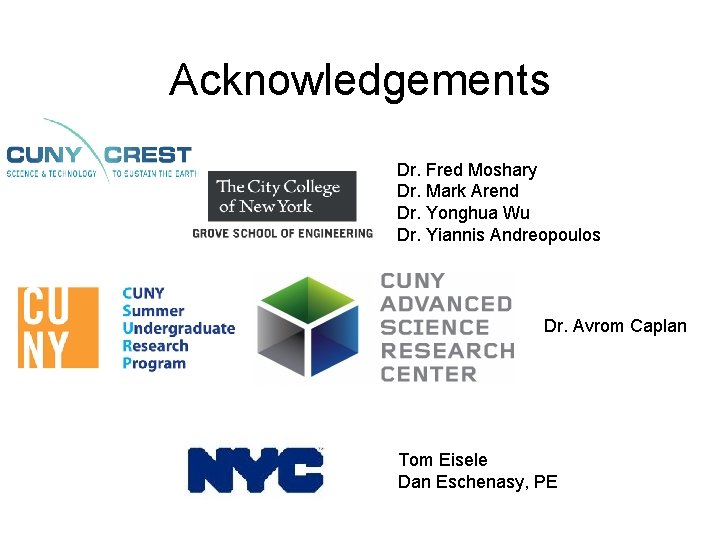 Acknowledgements Dr. Fred Moshary Dr. Mark Arend Dr. Yonghua Wu Dr. Yiannis Andreopoulos Dr.