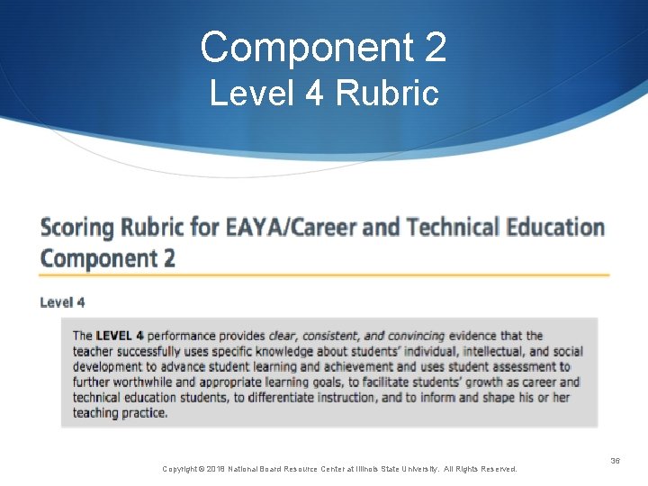 Component 2 Level 4 Rubric Copyright © 2018 National Board Resource Center at Illinois