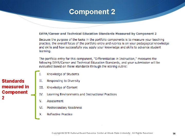 Component 2 Standards measured in Component 2 40 Copyright © 2018 National Board Resource