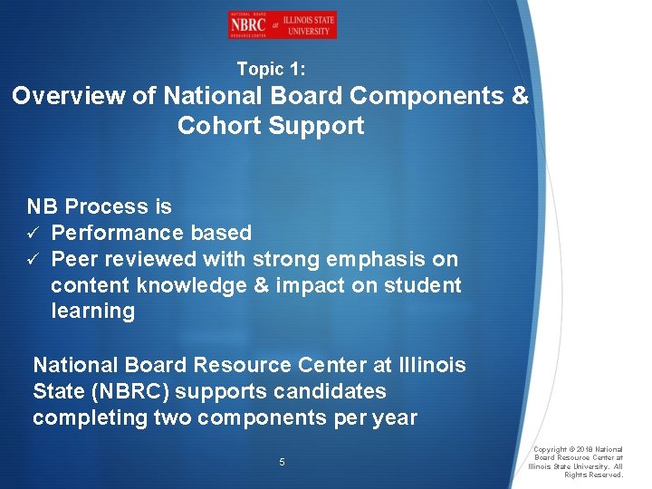 Topic 1: Overview of National Board Components & Cohort Support NB Process is ü