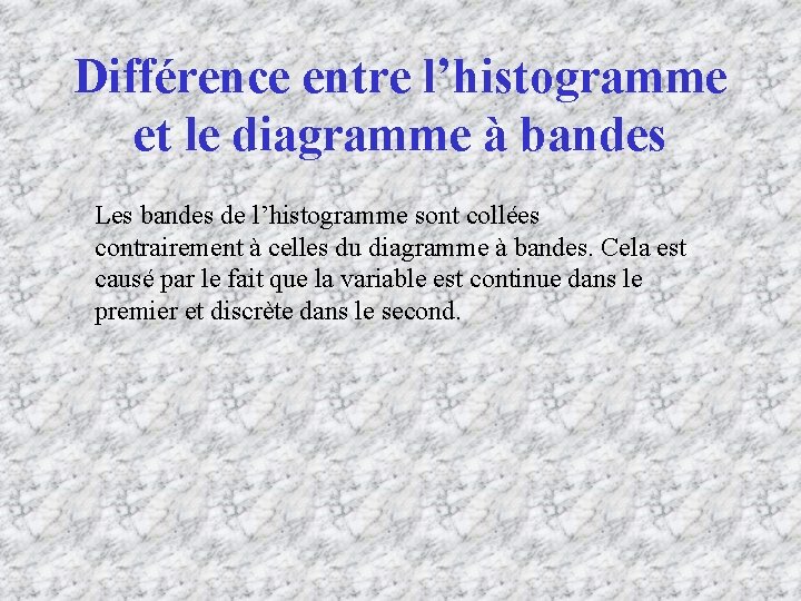 Différence entre l’histogramme et le diagramme à bandes Les bandes de l’histogramme sont collées