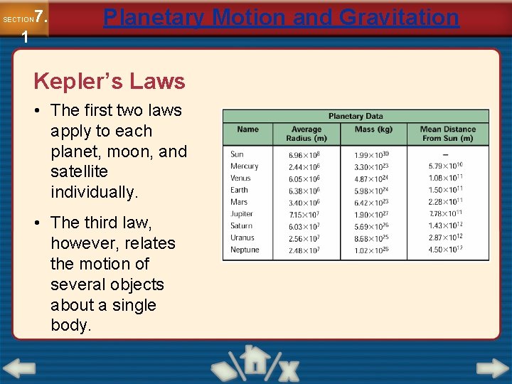 7. SECTION 1 Planetary Motion and Gravitation Kepler’s Laws • The first two laws