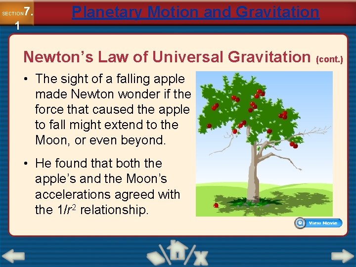 7. SECTION 1 Planetary Motion and Gravitation Newton’s Law of Universal Gravitation (cont. )