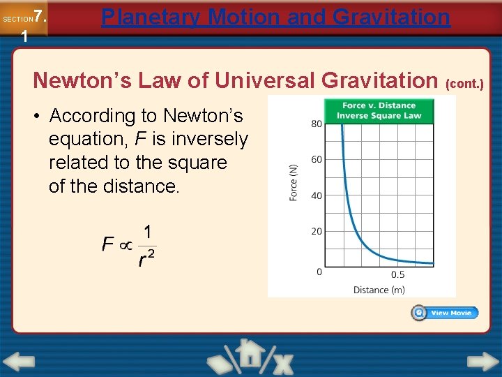 7. SECTION 1 Planetary Motion and Gravitation Newton’s Law of Universal Gravitation (cont. )