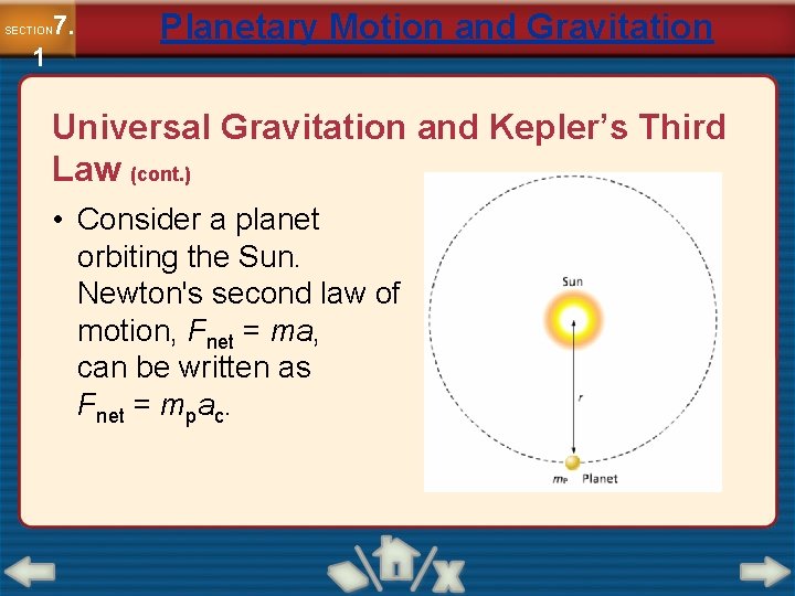 7. SECTION 1 Planetary Motion and Gravitation Universal Gravitation and Kepler’s Third Law (cont.