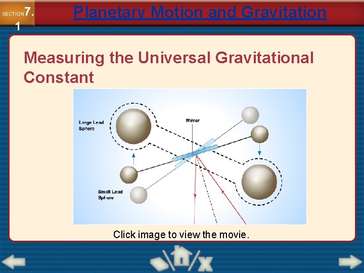 7. SECTION 1 Planetary Motion and Gravitation Measuring the Universal Gravitational Constant Click image