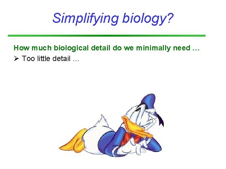 Simplifying biology? How much biological detail do we minimally need … Ø Too little