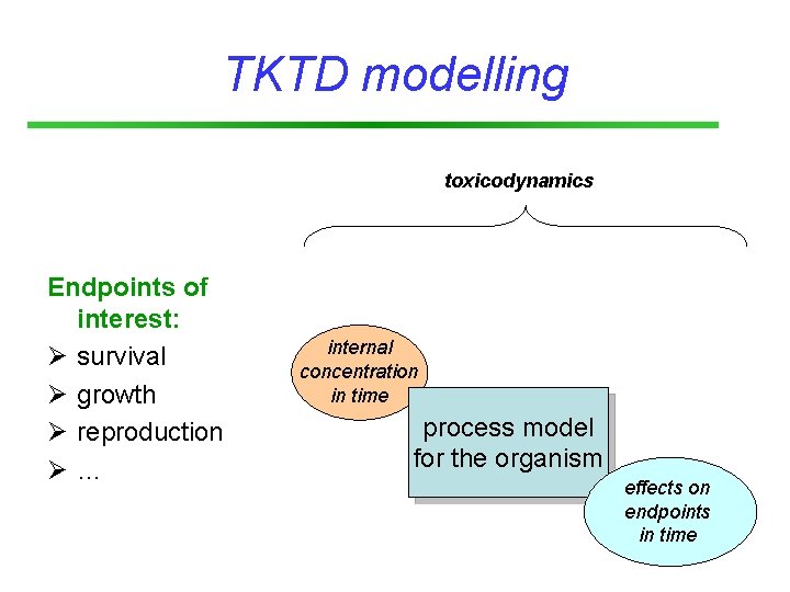 TKTD modelling toxicodynamics Endpoints of interest: Ø survival Ø growth Ø reproduction Ø… internal