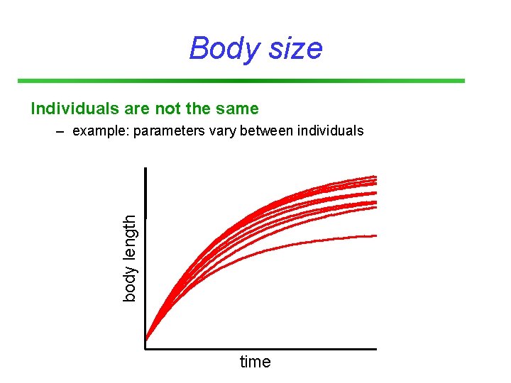 Body size Individuals are not the same body length – example: parameters vary between