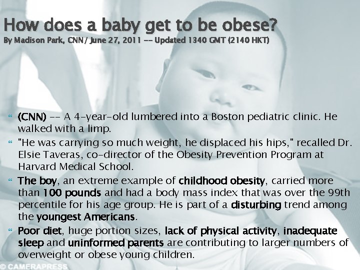 How does a baby get to be obese? By Madison Park, CNN/ June 27,