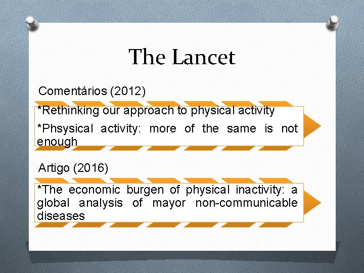 The Lancet Comentários (2012) *Rethinking our approach to physical activity *Phsysical activity: more of