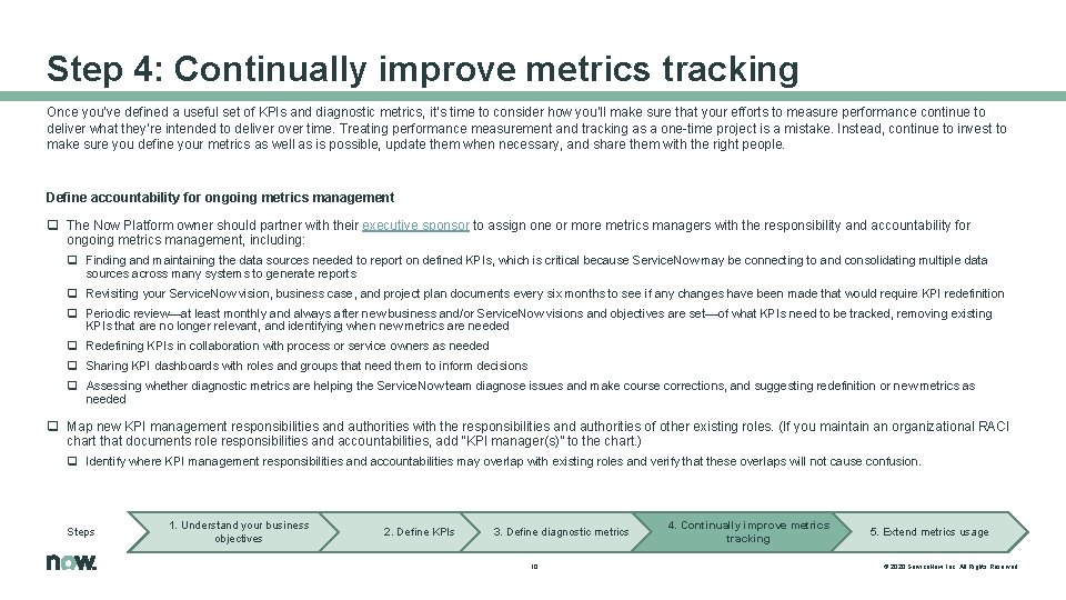 Step 4: Continually improve metrics tracking Once you’ve defined a useful set of KPIs
