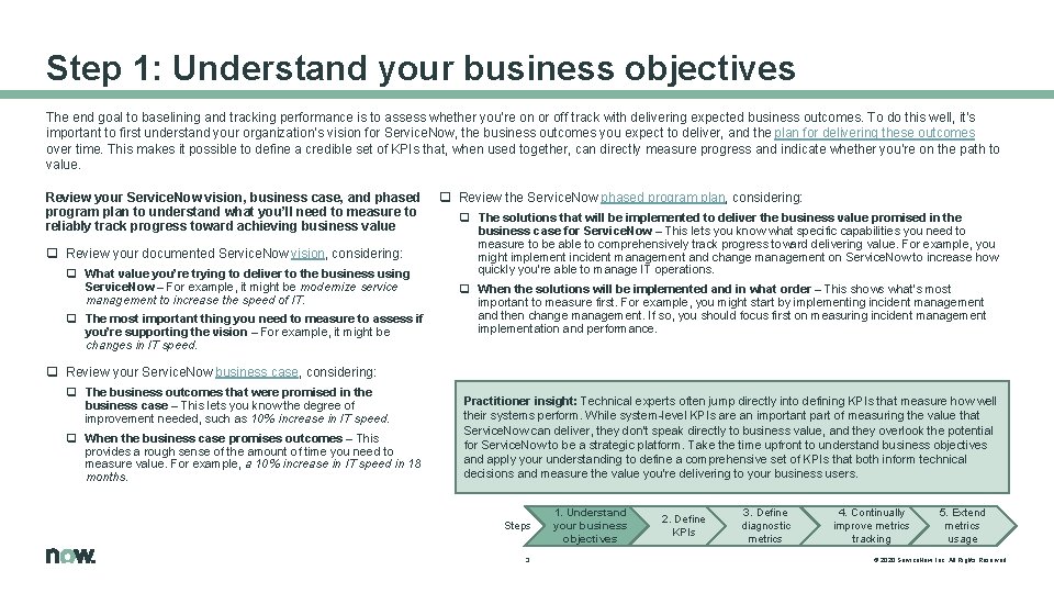 Step 1: Understand your business objectives The end goal to baselining and tracking performance