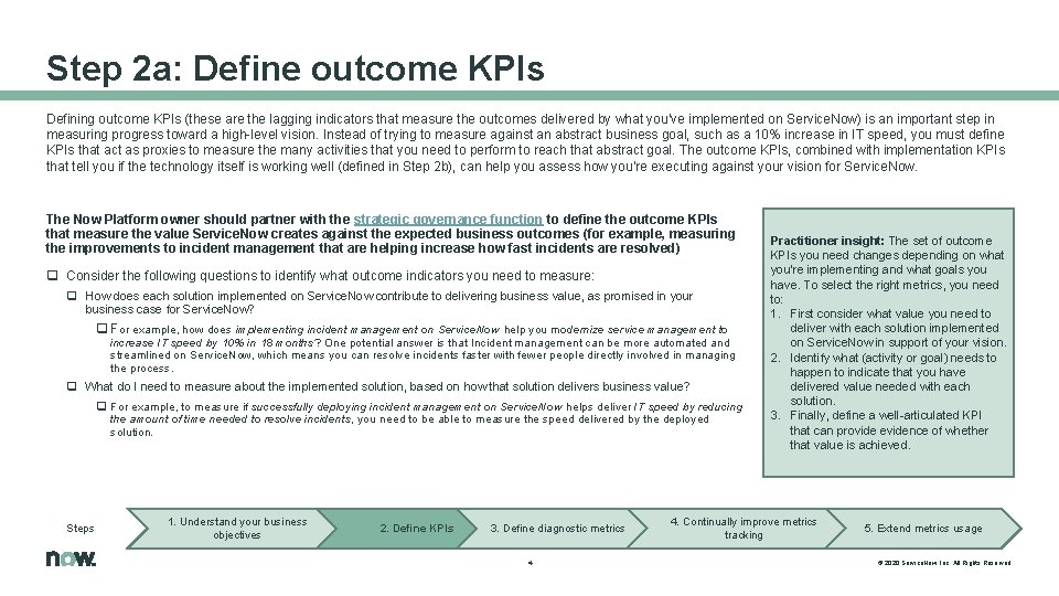 Step 2 a: Define outcome KPIs Defining outcome KPIs (these are the lagging indicators