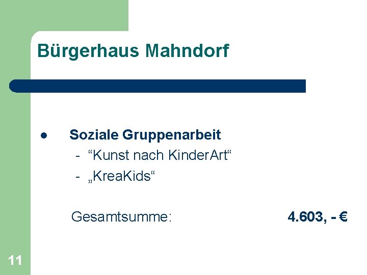 Bürgerhaus Mahndorf l Soziale Gruppenarbeit - “Kunst nach Kinder. Art“ - „Krea. Kids“ Gesamtsumme: