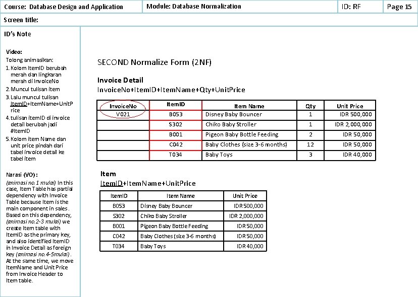 Course: Database Design and Application ID: RF Module: Database Normalization Screen title: ID’s Note Course: Database Design and Application ID: RF Module: Database Normalization Screen title: ID’s Note