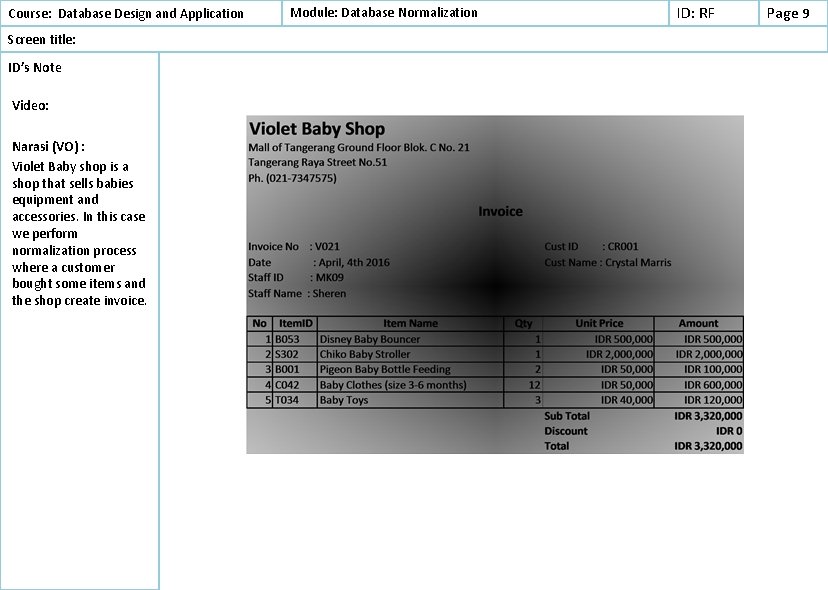 Course: Database Design and Application Screen title: ID’s Note Video: Narasi (VO) : Violet Course: Database Design and Application Screen title: ID’s Note Video: Narasi (VO) : Violet