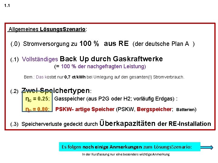 1. 1 Allgemeines Lösungs. Szenario: (. 0) Stromversorgung zu 100 % aus RE (der