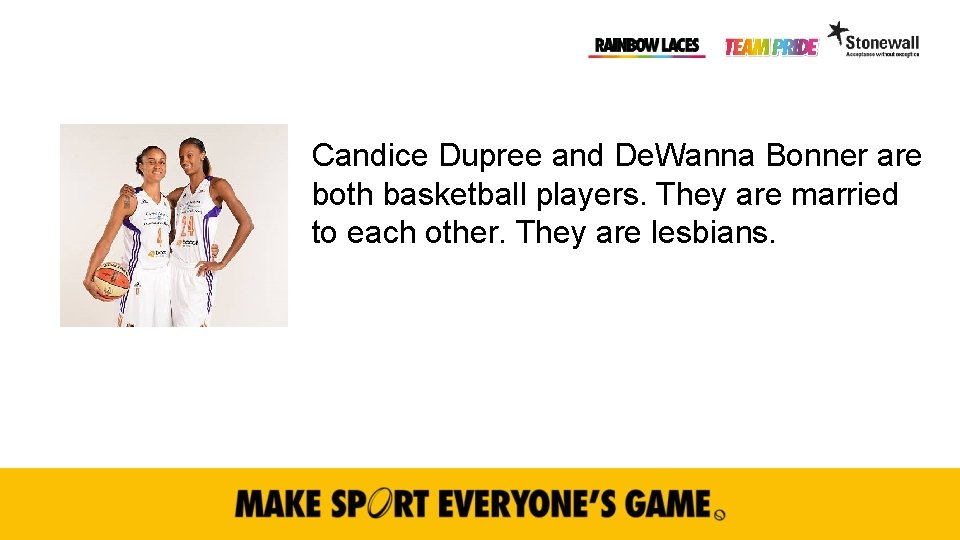 Candice Dupree and De. Wanna Bonner are both basketball players. They are married to