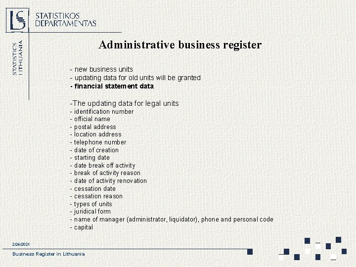Administrative business register - new business units - updating data for old units will