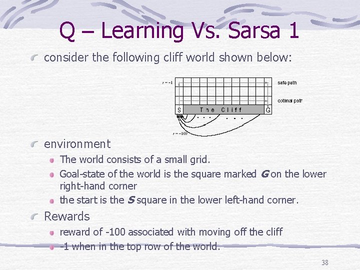 Q – Learning Vs. Sarsa 1 consider the following cliff world shown below: environment Q – Learning Vs. Sarsa 1 consider the following cliff world shown below: environment