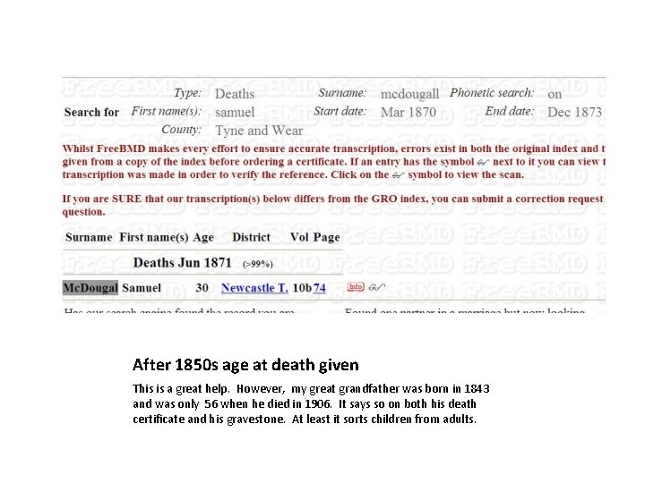 After 1850 s age at death given This is a great help. However, my