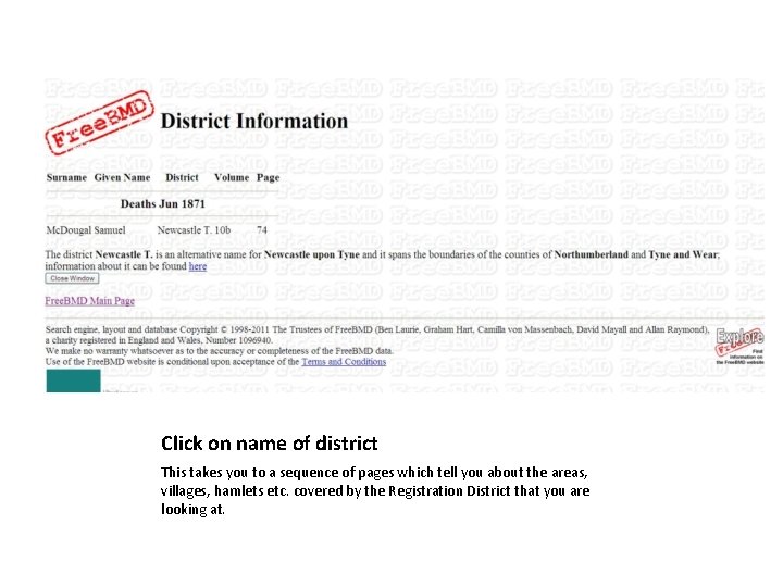 Click on name of district This takes you to a sequence of pages which