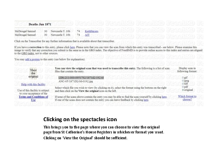 Clicking on the spectacles icon This brings you to the page where you can