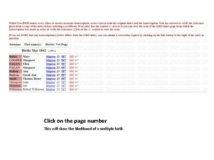 Click on the page number This will show the likelihood of a multiple birth.