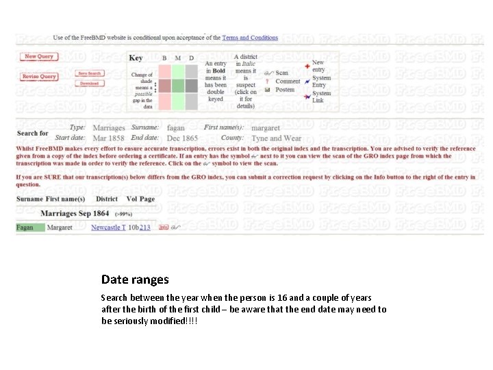 Date ranges Search between the year when the person is 16 and a couple
