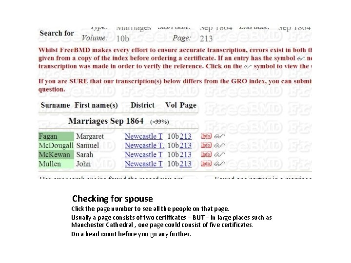 Checking for spouse Click the page number to see all the people on that