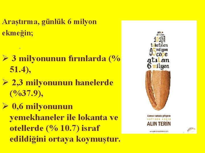 Araştırma, günlük 6 milyon ekmeğin; . Ø 3 milyonunun fırınlarda (% 51. 4), Ø