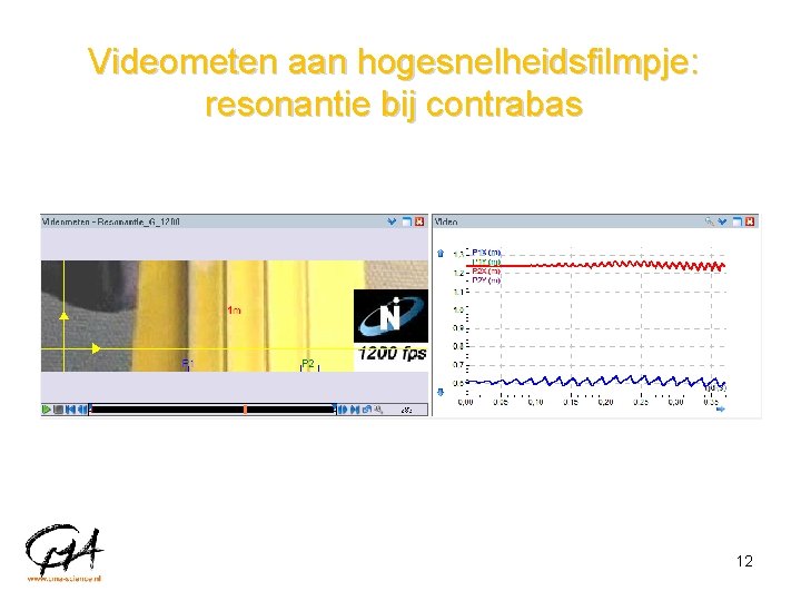 Videometen aan hogesnelheidsfilmpje: resonantie bij contrabas 12 