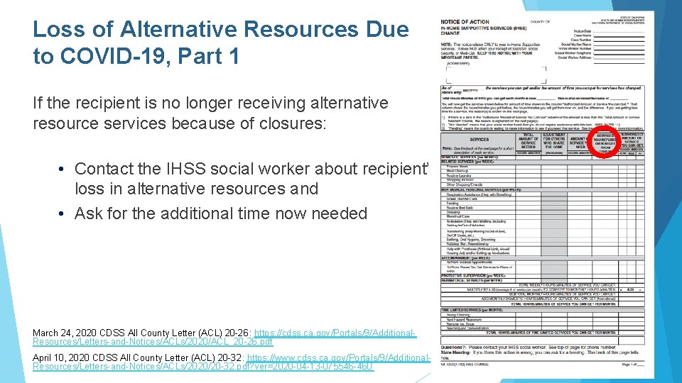 Loss of Alternative Resources Due to COVID-19, Part 1 If the recipient is no