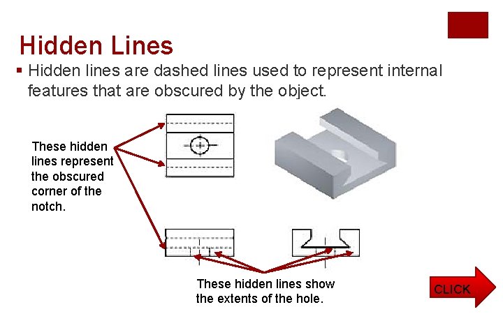 Hidden Lines § Hidden lines are dashed lines used to represent internal features that