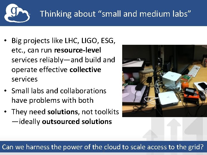 Thinking about “small and medium labs” • Big projects like LHC, LIGO, ESG, etc.