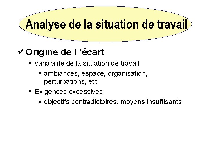 Analyse de la situation de travail ü Origine de l ’écart § variabilité de