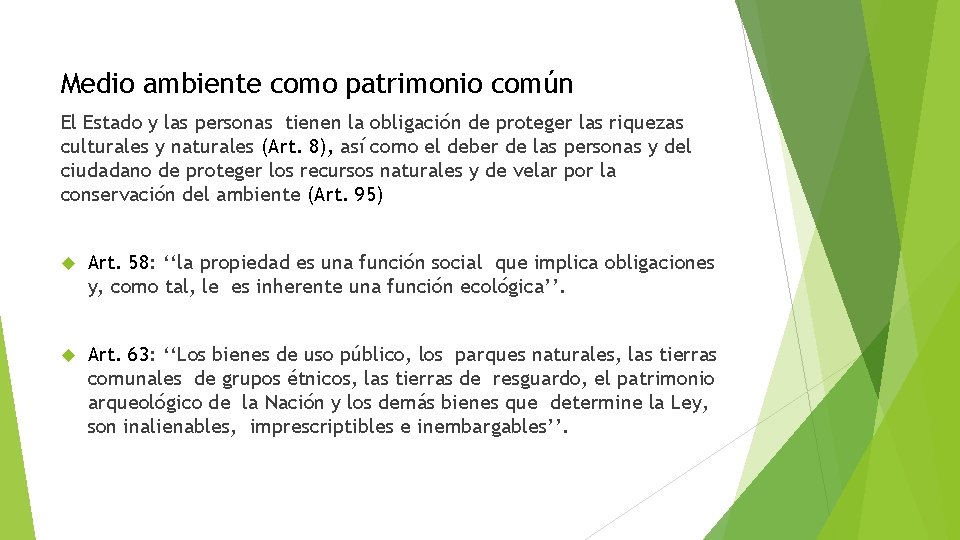 Medio ambiente como patrimonio común El Estado y las personas tienen la obligación de