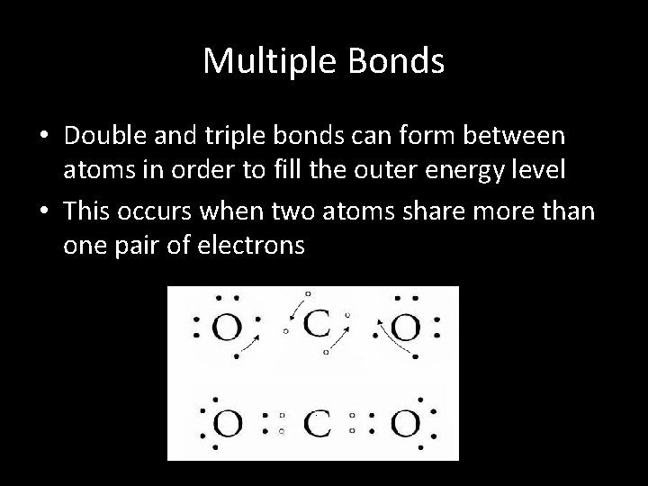 Multiple Bonds • Double and triple bonds can form between atoms in order to