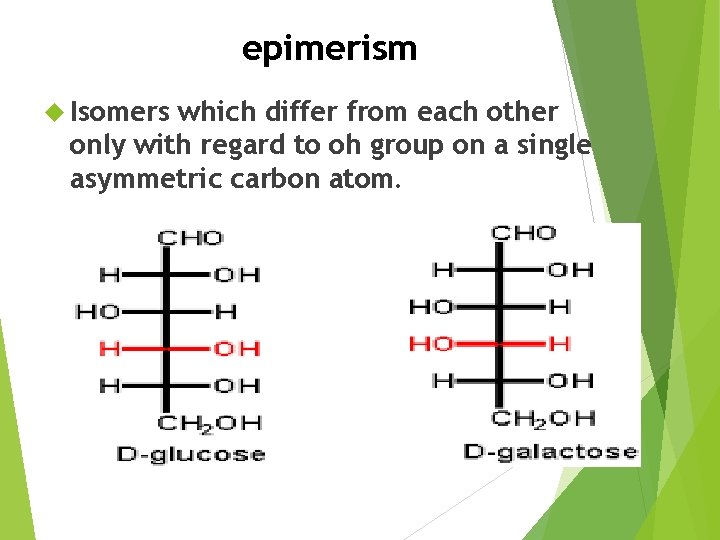 epimerism Isomers which differ from each other only with regard to oh group on