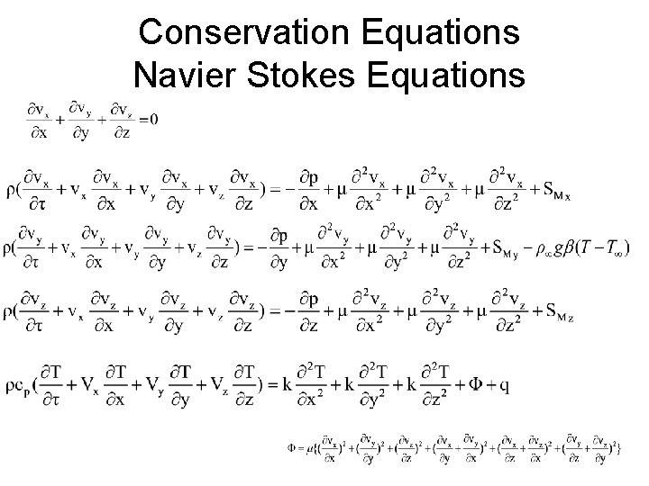 Conservation Equations Navier Stokes Equations Conservation Equations Navier Stokes Equations
